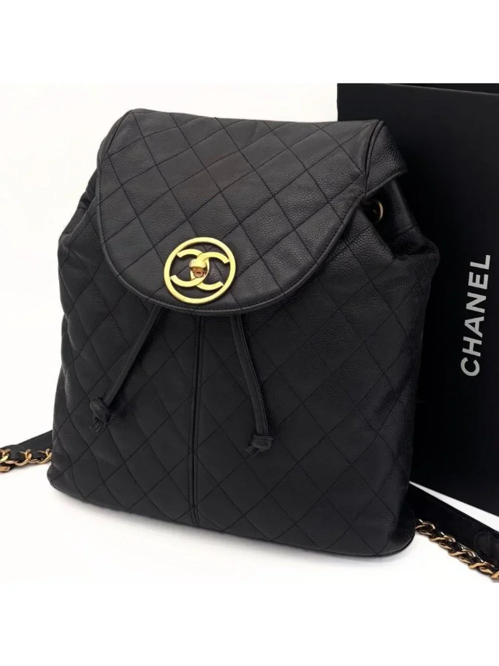 Chanel Quilted Caviar Leather Chain Backpack Black
